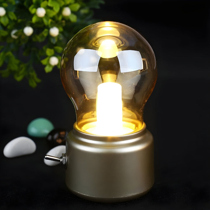Portable LumiRetro LED table lamp, retro design, USB rechargeable, perfect as a night light or home accent.