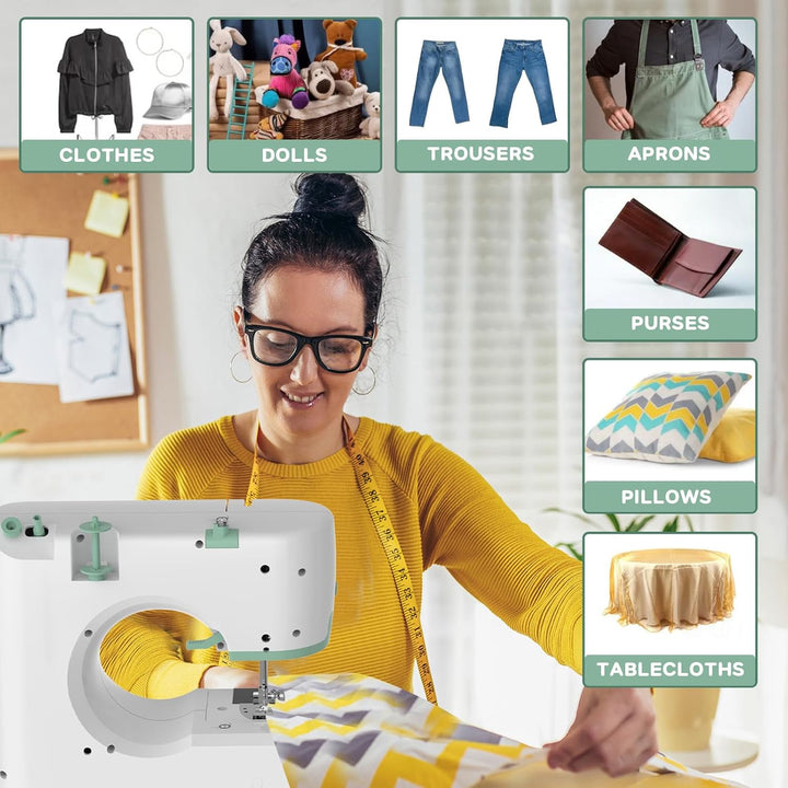 Close-up of the StitchPro portable sewing machine's 12 stitch dial and tension adjustment.