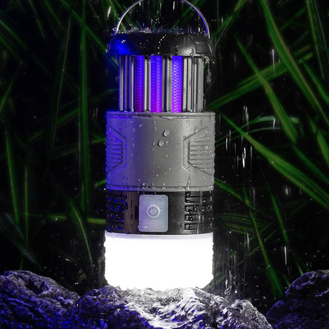 Close-up of Zynora Portable Solar UV Fly Trap, showing UV lamp for effective mosquito and bug zapping