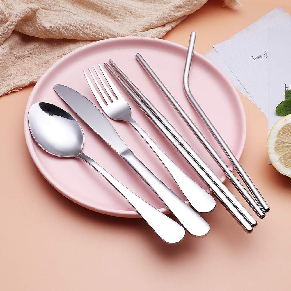 Close-up of the travel case for the portable stainless steel cutlery, a durable and eco-friendly kitchen accessory