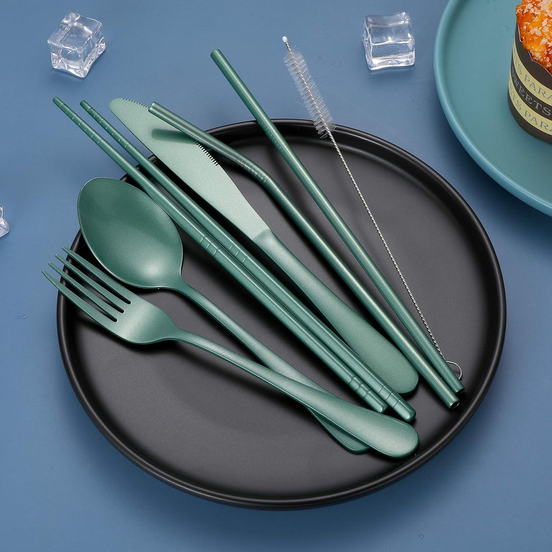 Stainless steel fork from a portable travel cutlery set, ready for an eco-friendly meal, kitchen essential