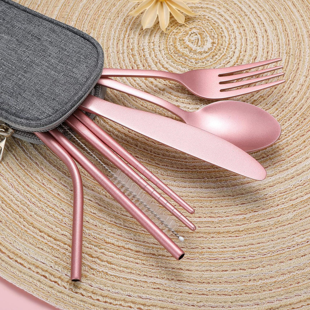 Stainless steel spoon from a portable travel cutlery set, perfect for eco-friendly and reusable kitchen dining