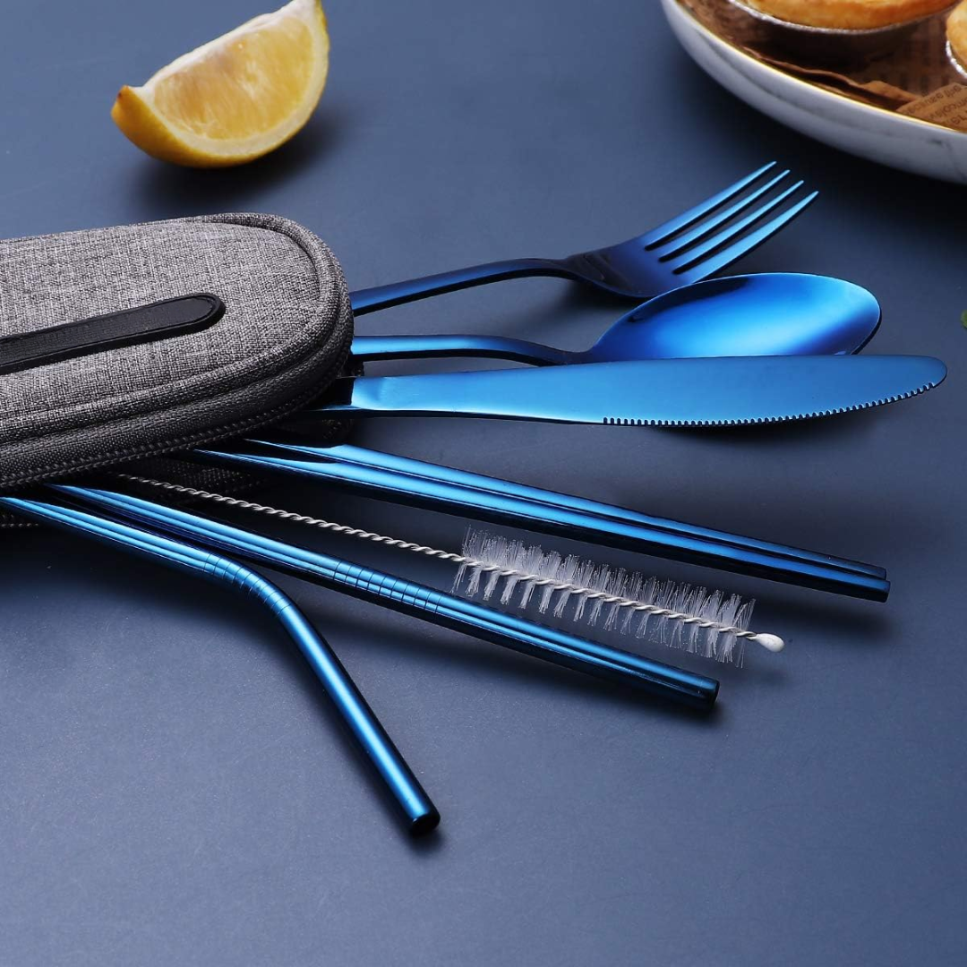 Stainless steel knife from a portable travel cutlery set, a durable and eco-friendly utensil for kitchen and outdoor