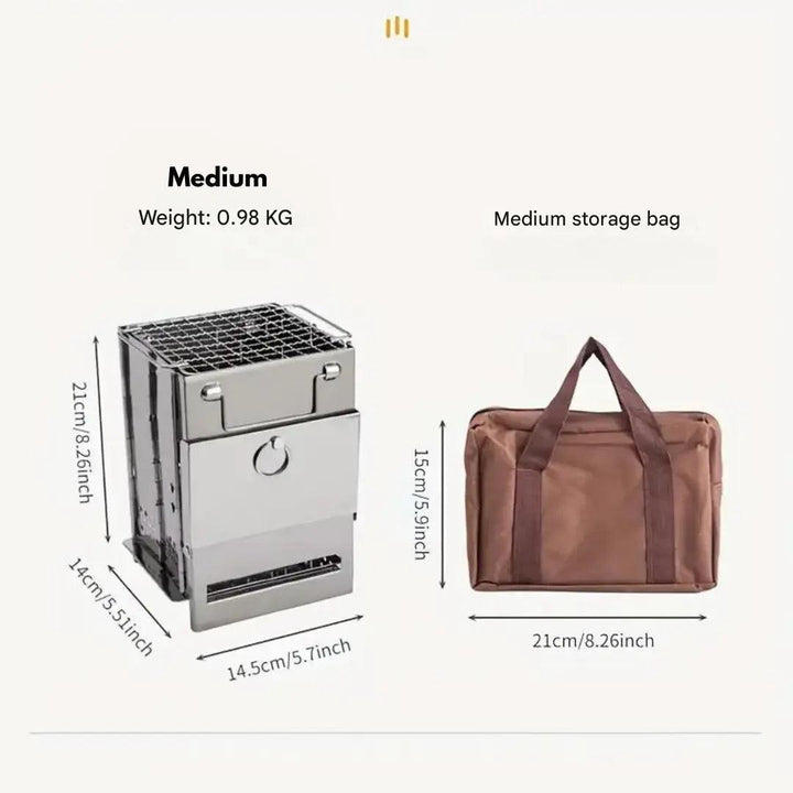 Unisex stainless steel foldable wood stove for all outdoor cooking, camping & hiking adventures.