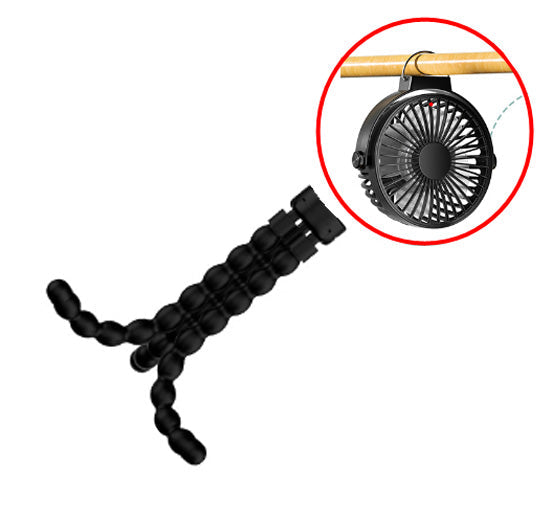 Travel-friendly 8000mAh stroller fan with integrated LED night light, shown fully extended