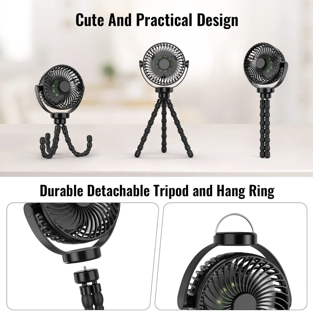 Outdoor fan: 8000mAh portable stroller fan, USB rechargeable, keeping a child cool on a sunny day
