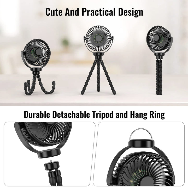 Outdoor fan: 8000mAh portable stroller fan, USB rechargeable, keeping a child cool on a sunny day
