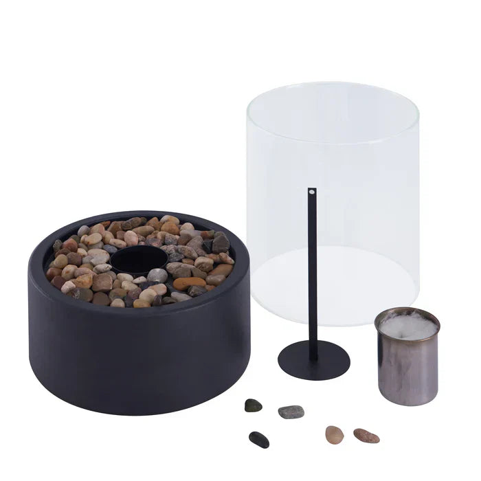 Ambiance-creating portable fire lantern, a chic addition to any garden or patio decor.