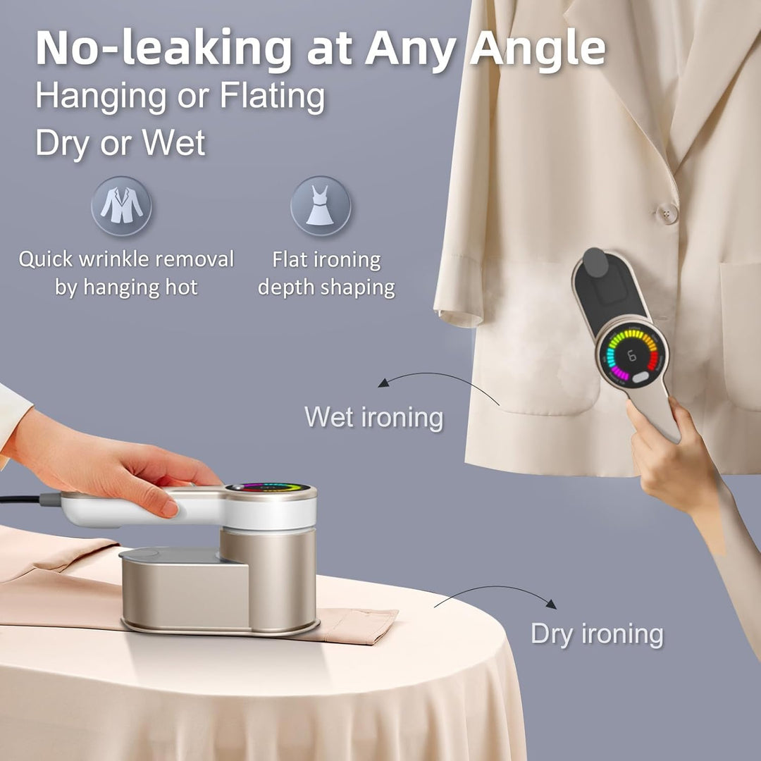 Gold and silver portable garment steamer iron 1200W, featuring easy-to-use controls for 6 modes
