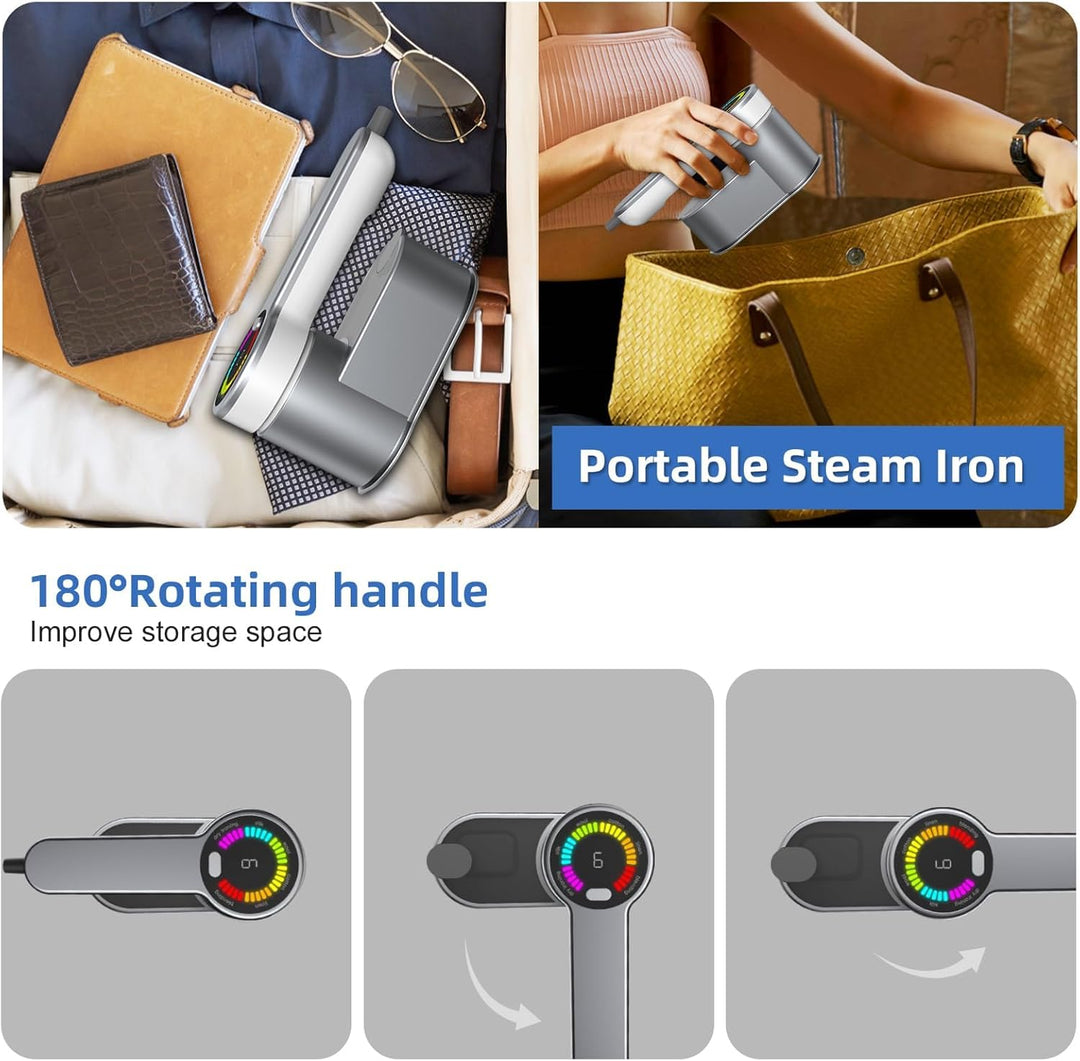 Set of travel garment steamers 1200W, gold & silver, showcasing their compact and stylish design