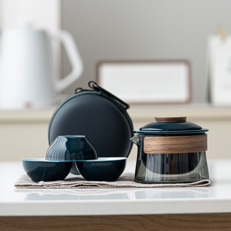 Complete portable tea set gift idea, featuring teapot, 3 cups & infuser, great for tea lovers who travel.