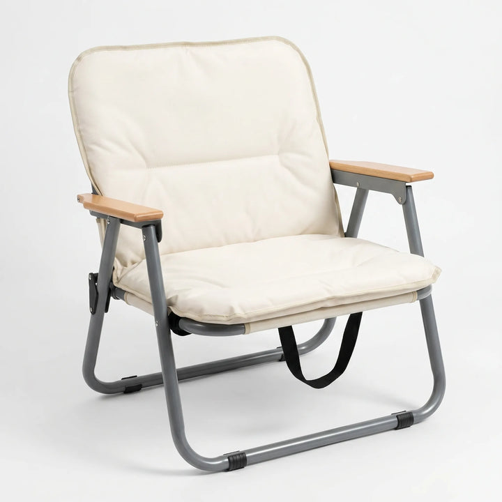Two-person folding bench for camping, providing comfortable outdoor seating for couples. Portable camp chair.