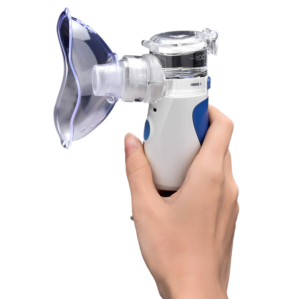 Travel-friendly ultrasonic nebulizer for asthma, bronchitis, cold & flu relief. Portable AirEase inhaler.
