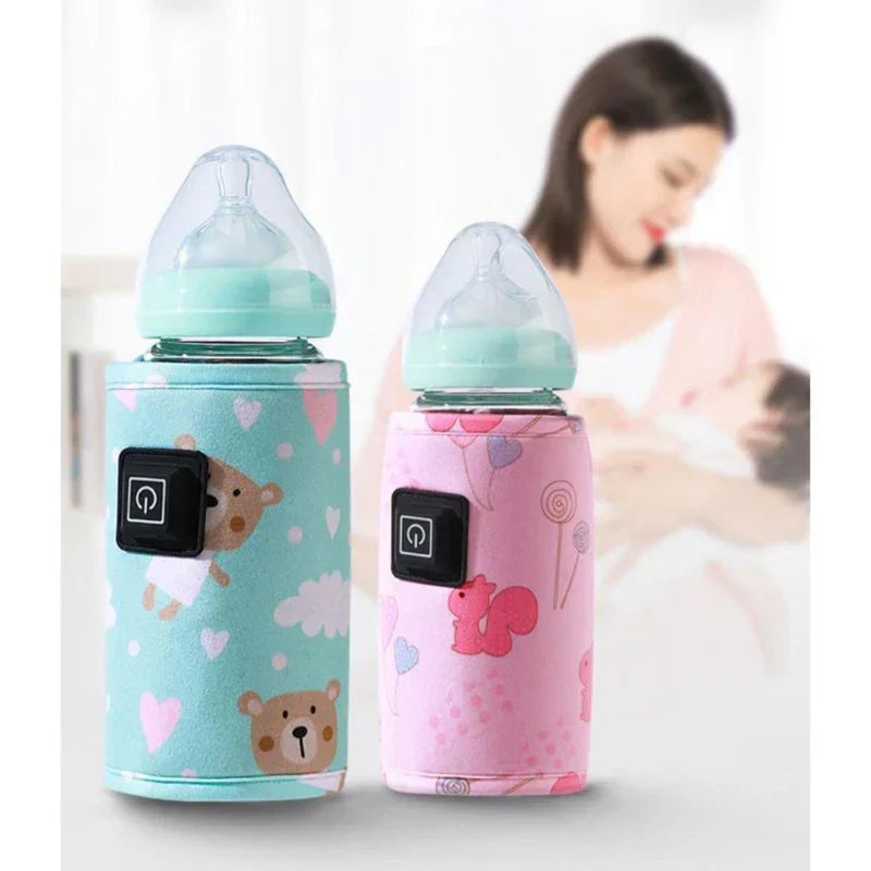 Portable USB baby bottle warmer, ideal for travel, keeping infant milk warm on the go.