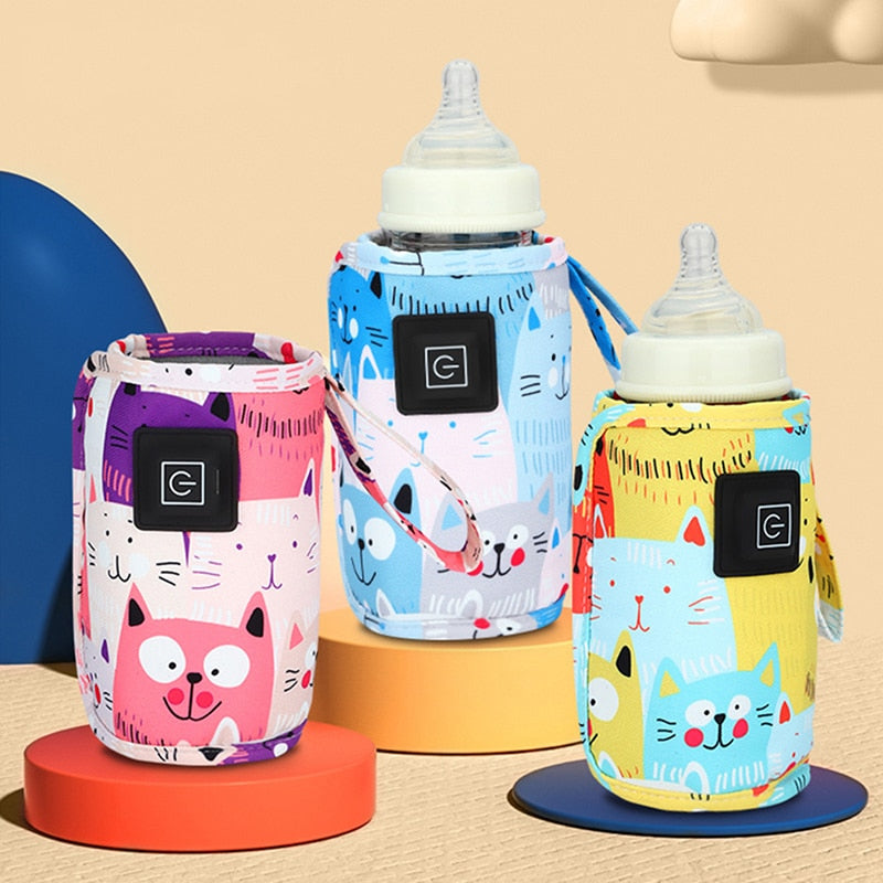 USB-powered portable baby bottle warmer for convenient on-the-go feeding; keeps infant milk warm anywhere.