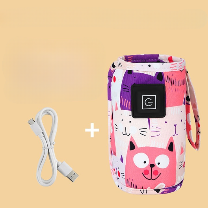 Close-up of the Slimme Draagbare Flessenverwarmer, a portable USB baby bottle warmer for convenient feeding.