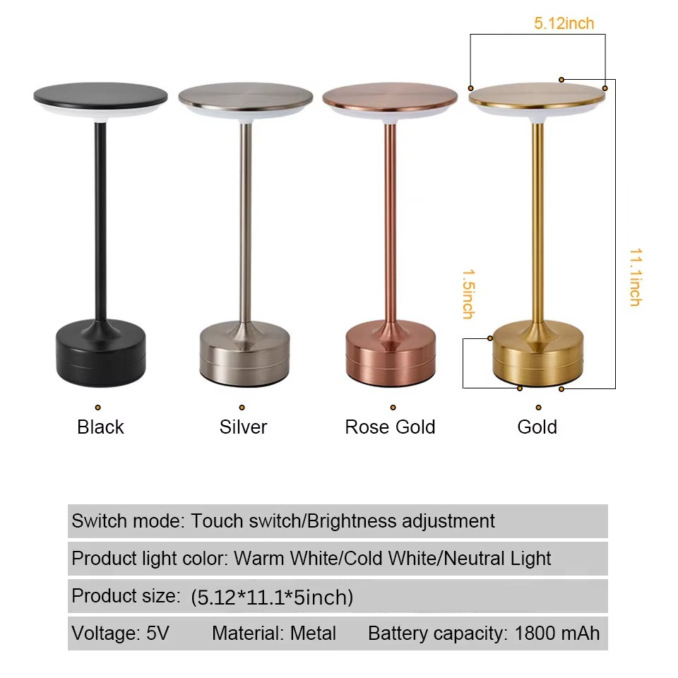 Compact portable LED lamp, touch sensor, USB rechargeable, great for travel or emergency lighting.