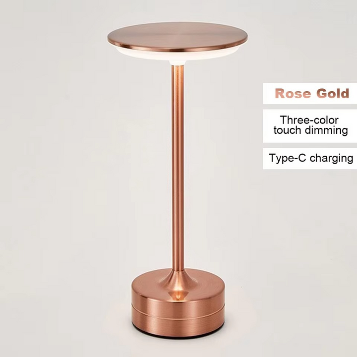 USB rechargeable LED lamp, portable, touch sensor for adjustable brightness, wireless convenience.