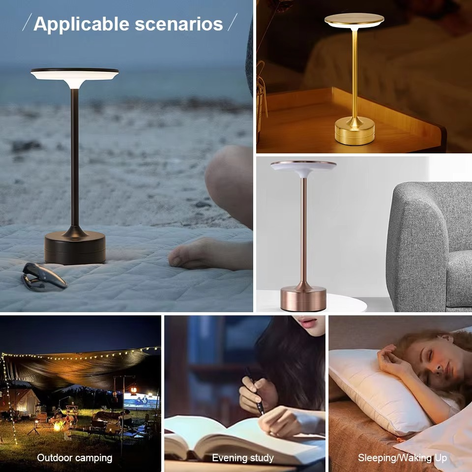 Wireless LED table lamp, touch sensor, USB rechargeable, perfect for reading or as a mood light.