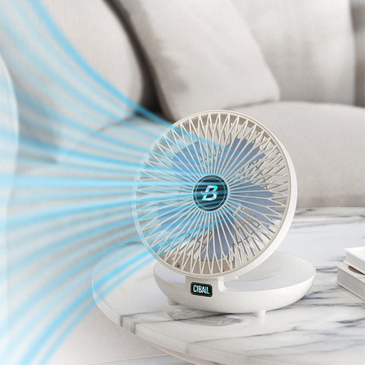 Portable USB rechargeable fan, compact & foldable, providing quiet personal cooling anywhere.