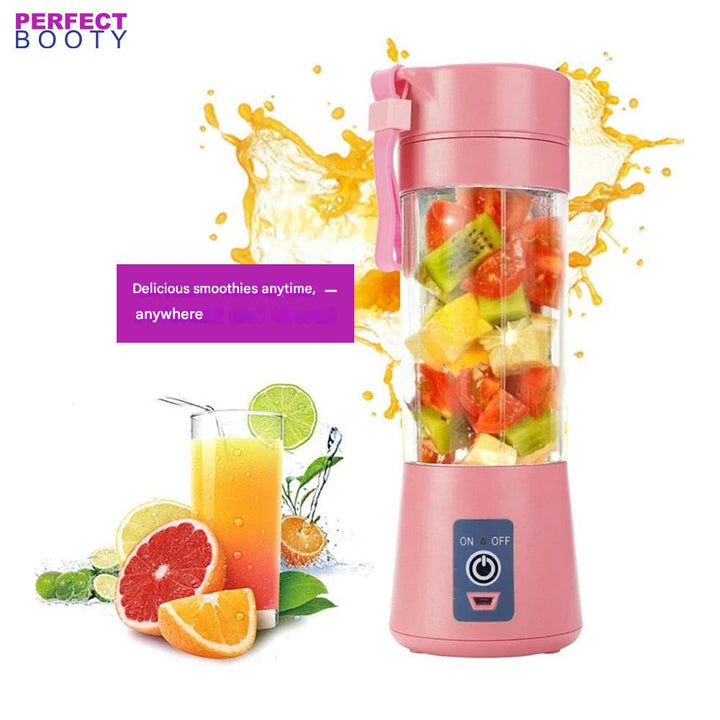 Compact FreshBlend To-Go portable blender in a travel bag, ready for on-the-go healthy drinks & shakes. USB charging.