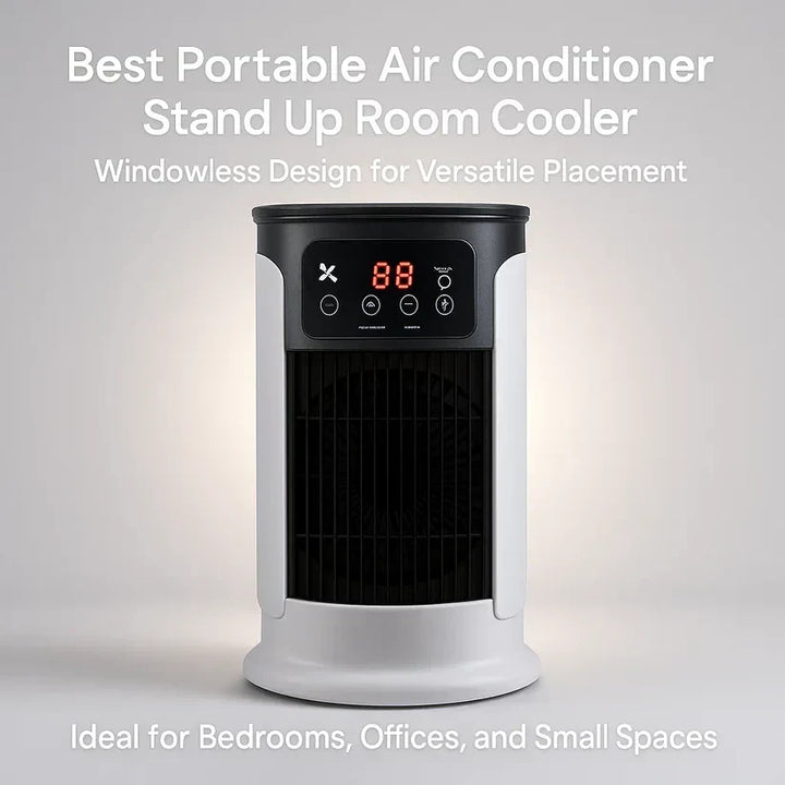 Compact portable AC unit, perfect for cooling small rooms, dorms, or personal spaces efficiently.
