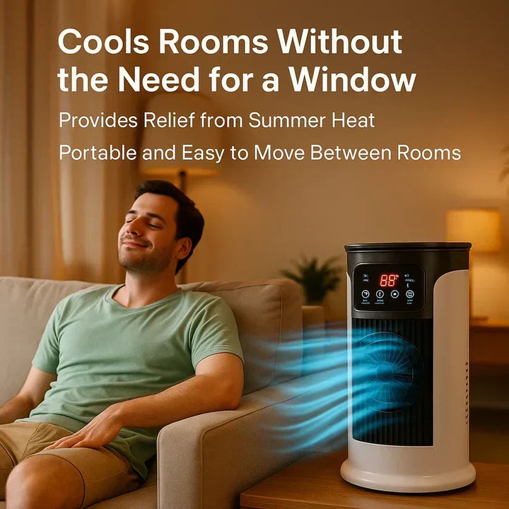 Windowless personal air cooler, an essential for dorms & small apartments, offering quiet, efficient cooling.