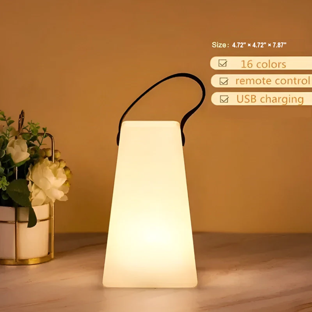 Water-resistant portable LED table lamp, color changing and rechargeable, for ultimate convenience