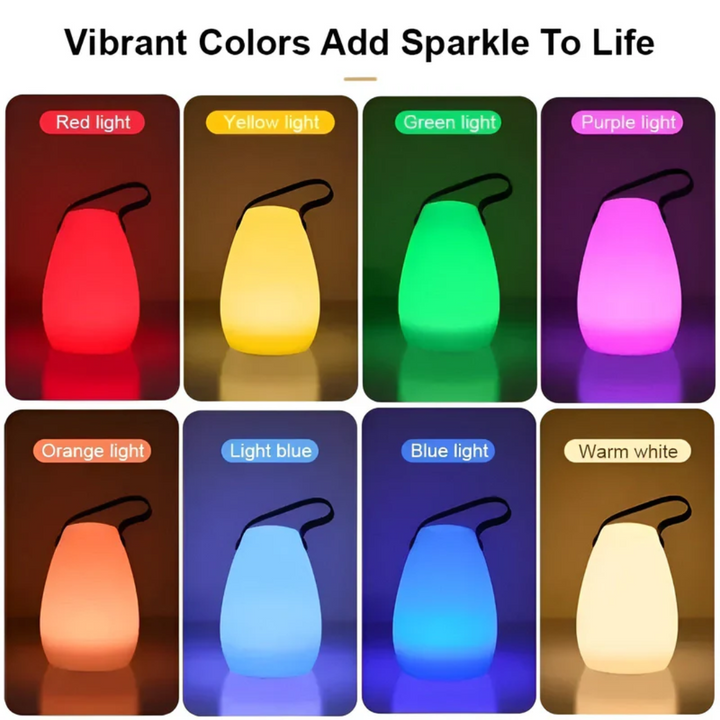 Rechargeable LED table lamp with vibrant color-changing light, ideal for modern home decor