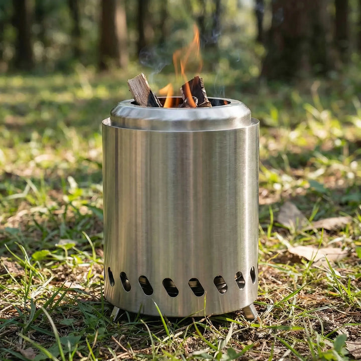 Portable wood-burning camping stove, ideal for outdoor cooking & backpacking adventures.