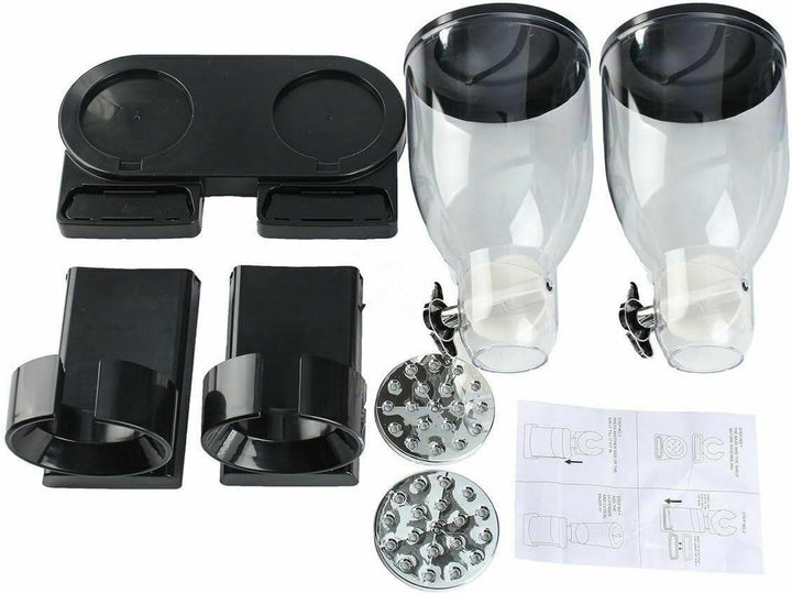 Empty PortionMate double cereal dispenser, highlighting its durable, easy-to-clean clear acrylic design