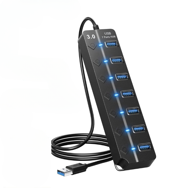 PortMaster 7-Port USB 3.0 Hub, high-speed; features individual power switches for each USB port