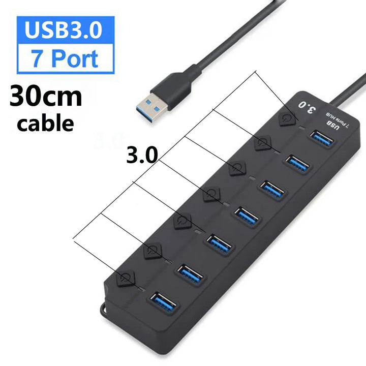 Multiple PortMaster 7-Port USB 3.0 Hubs, showing the (1+1 FREE) offer, ideal for extensive desktop connectivity