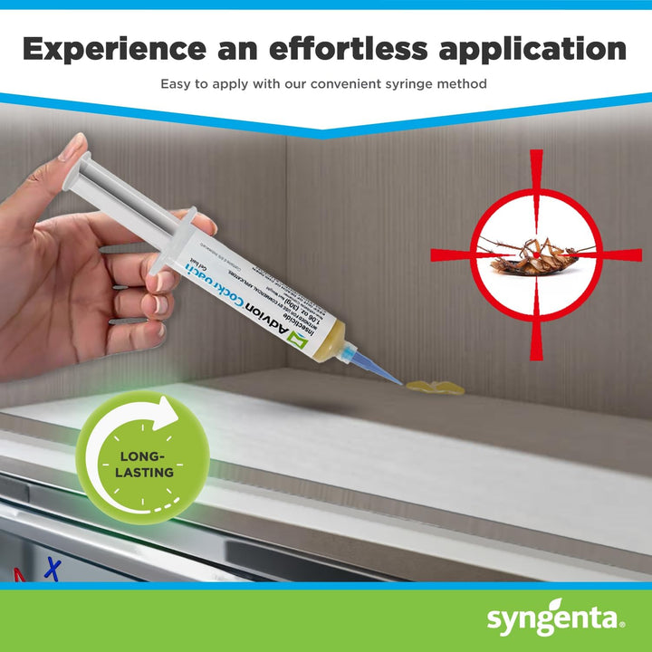 Applying indoxacarb gel bait for effective cockroach control. Syringe offers precise insect killer treatment.