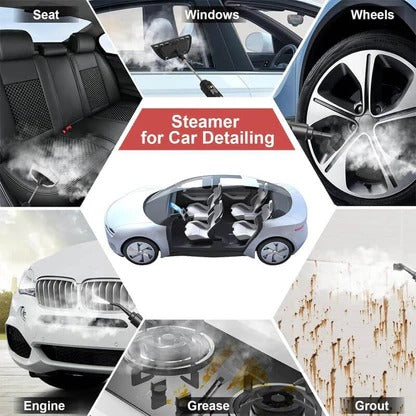 Powerful portable steam cleaner for deep cleaning homes, cars, removing stains, and killing germs effectively.