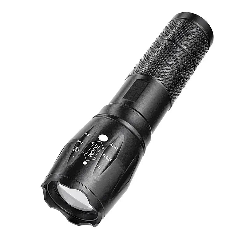 Powerful LumeTitan LED tactical flashlight, water-resistant, durable outdoor gear for camping & hiking adventures.