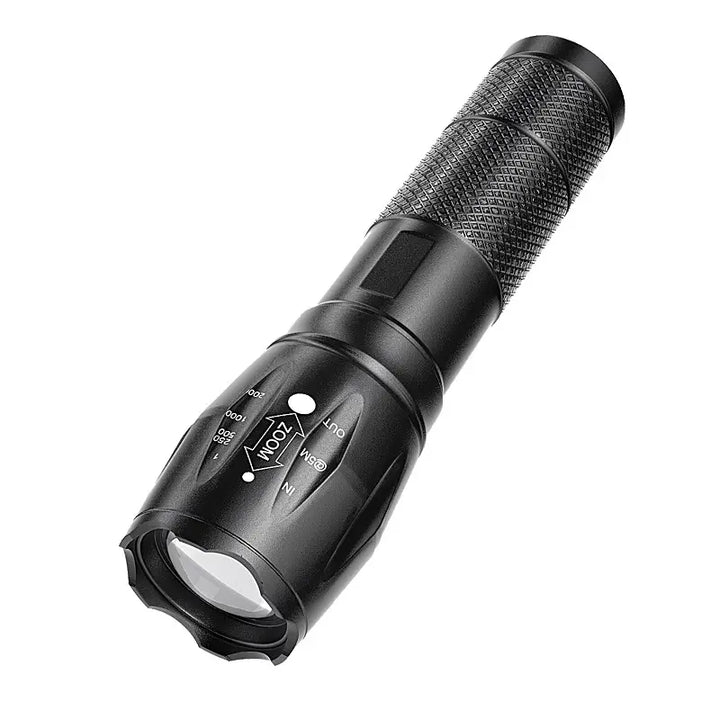 Powerful LumeTitan LED tactical flashlight, water-resistant, durable outdoor gear for camping & hiking adventures.