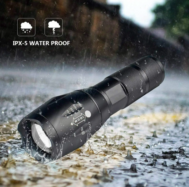 Bright LumeTitan LED tactical flashlight; powerful emergency light & portable outdoor gear for hiking & camping.
