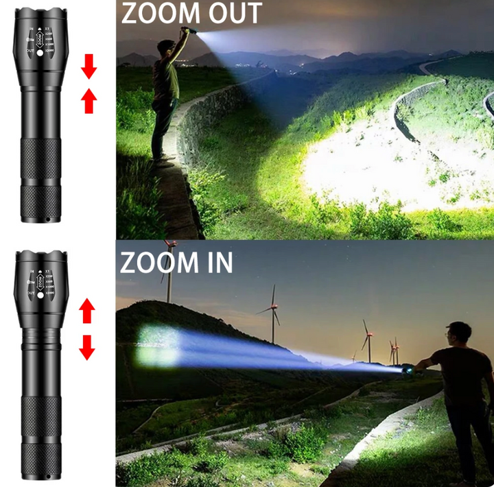 Durable LumeTitan LED tactical flashlight, water-resistant & portable; essential outdoor gear for any adventure.