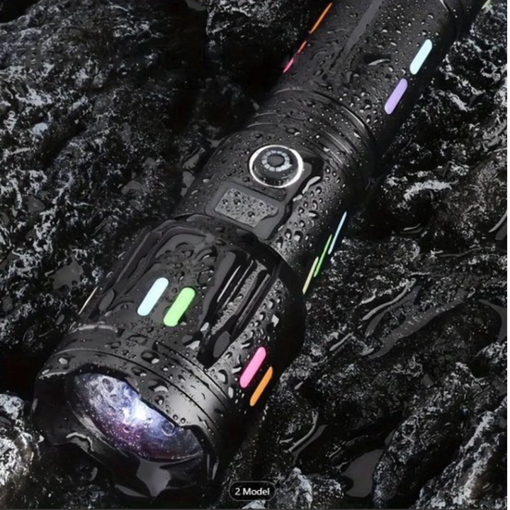 Rugged, military-grade LED tactical flashlight, built for extreme outdoor gear use, reliable emergency light.