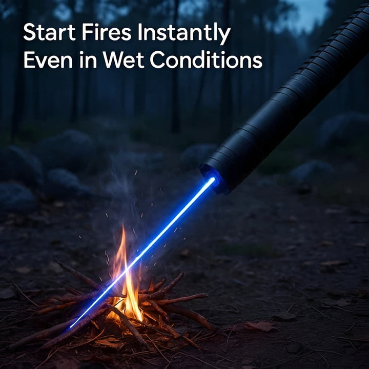 High power tactical laser torch, ideal for outdoor survival, fire starting, and emergency illumination.