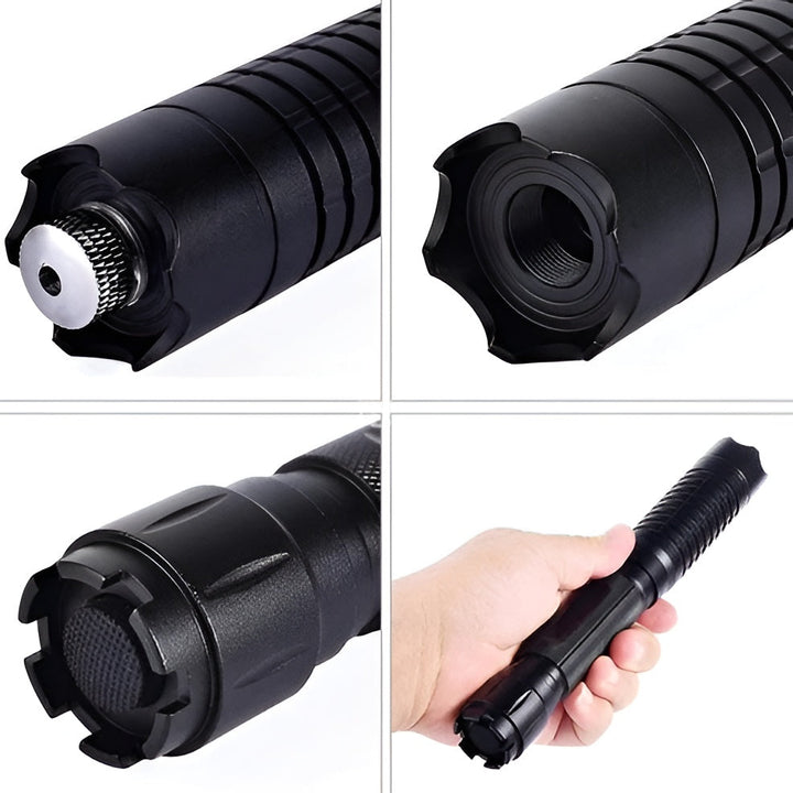 Robust tactical laser torch with a powerful blue beam for survival, fire starting & outdoor illumination.