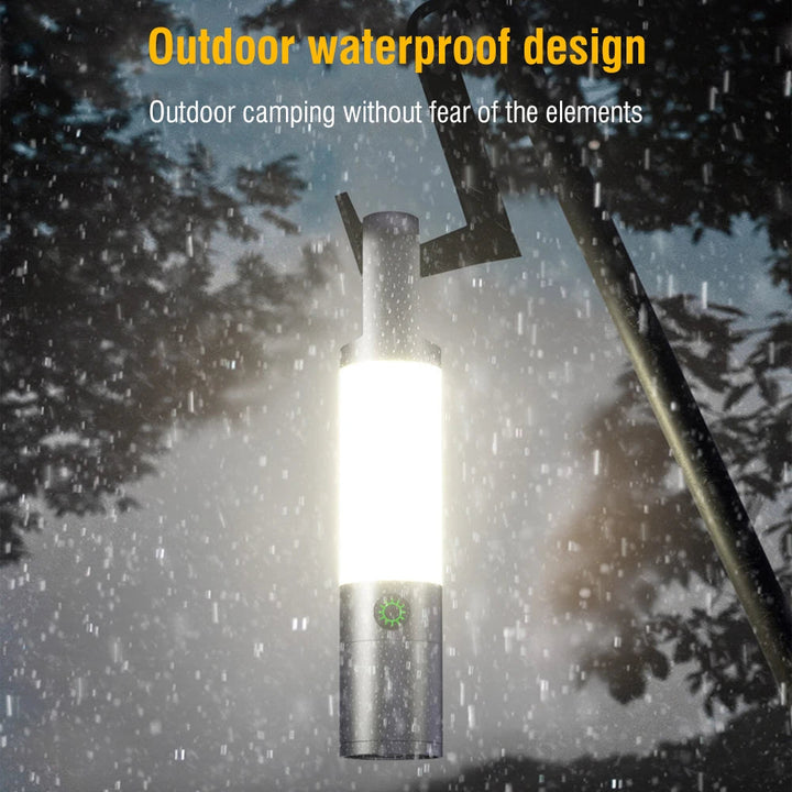 Camping LED flashlight, USB-C powered, bright and durable for the wilderness.