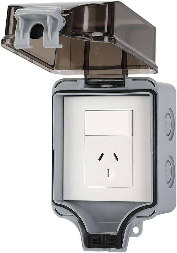 PowerGuard IP66 outdoor waterproof wall socket with lockable gray cover, durable for exterior use