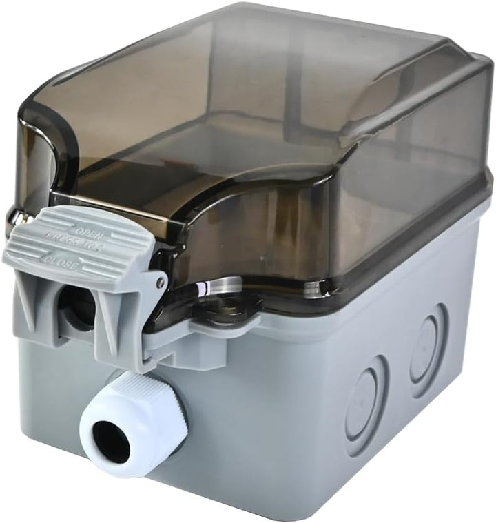 PowerGuard outdoor wall socket, IP66 rated, showing robust waterproof construction and lockable safety cover