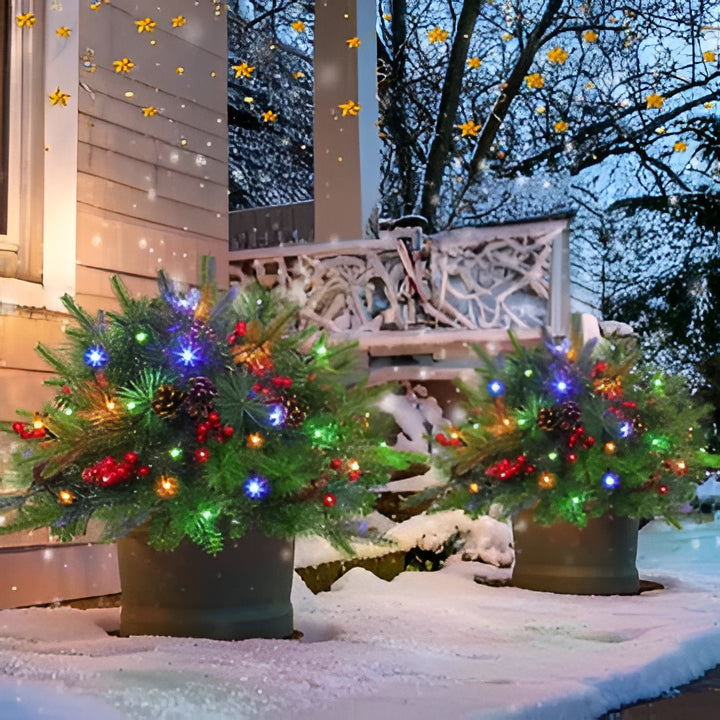 Elegant pre-lit artificial Christmas urn filler, featuring realistic branches for a stunning indoor/outdoor display.