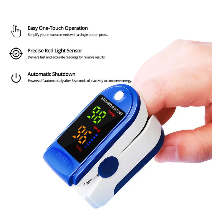 Portable digital pulse oximeter for non-invasive blood oxygen (SpO2) and pulse rate monitoring, personal care.