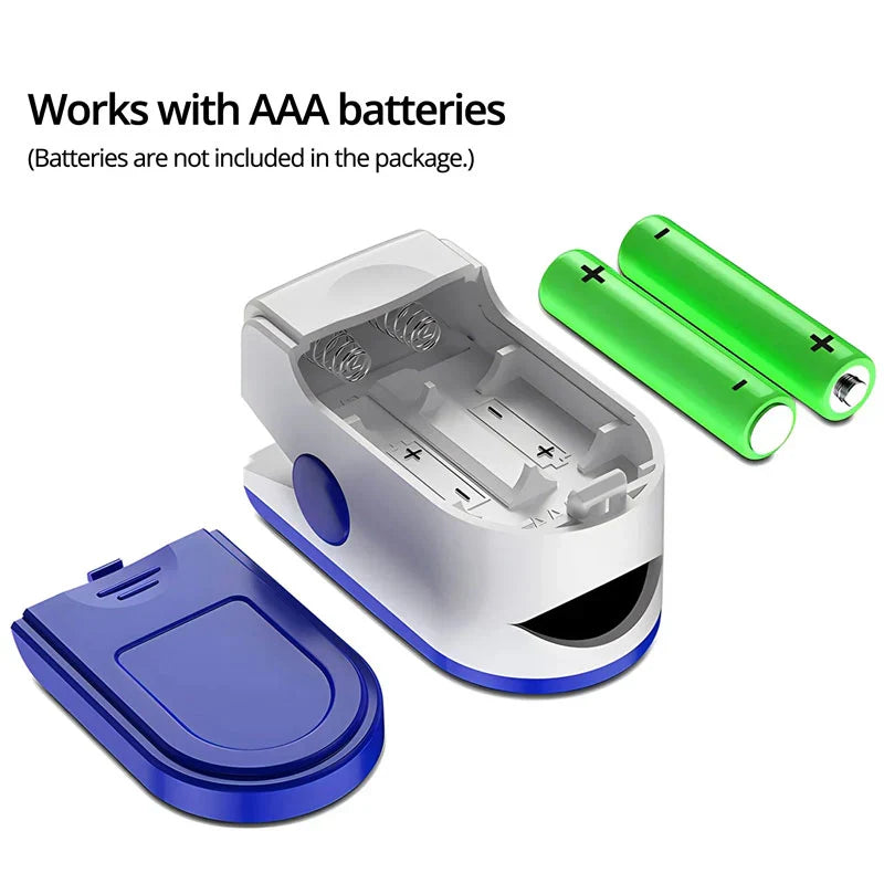 Digital blood oxygen SpO2 oximeter, a portable device for personal health and wellness monitoring at home.