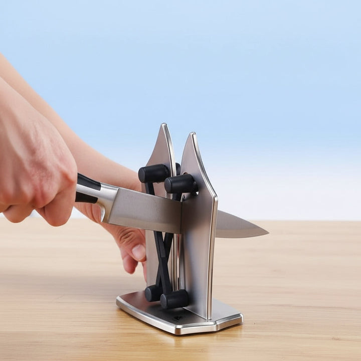 Effortless knife sharpener with tungsten carbide, perfect for maintaining cutlery and cooking essentials.
