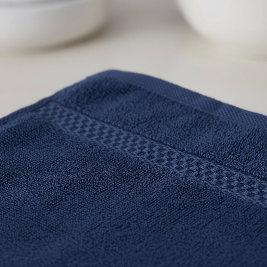 Close-up of a premium white cotton washcloth, highlighting its soft texture and absorbency